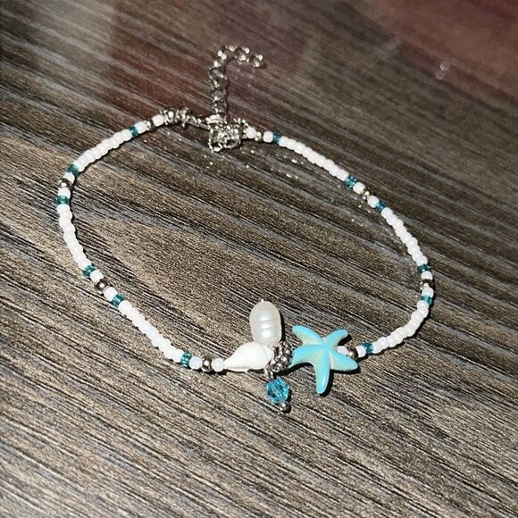 BohoTurquoise and White Starfish Charm Anklet - Picture 3 of 3